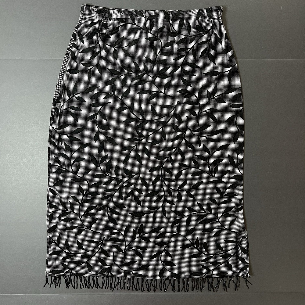 Vintage Susan Lawrence Women's M Skirt Black Fringe Art Geometric Made In USA